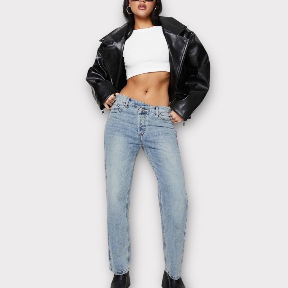 Princess Polly Holly Asymmetric Straight Leg Jeans, 8/31